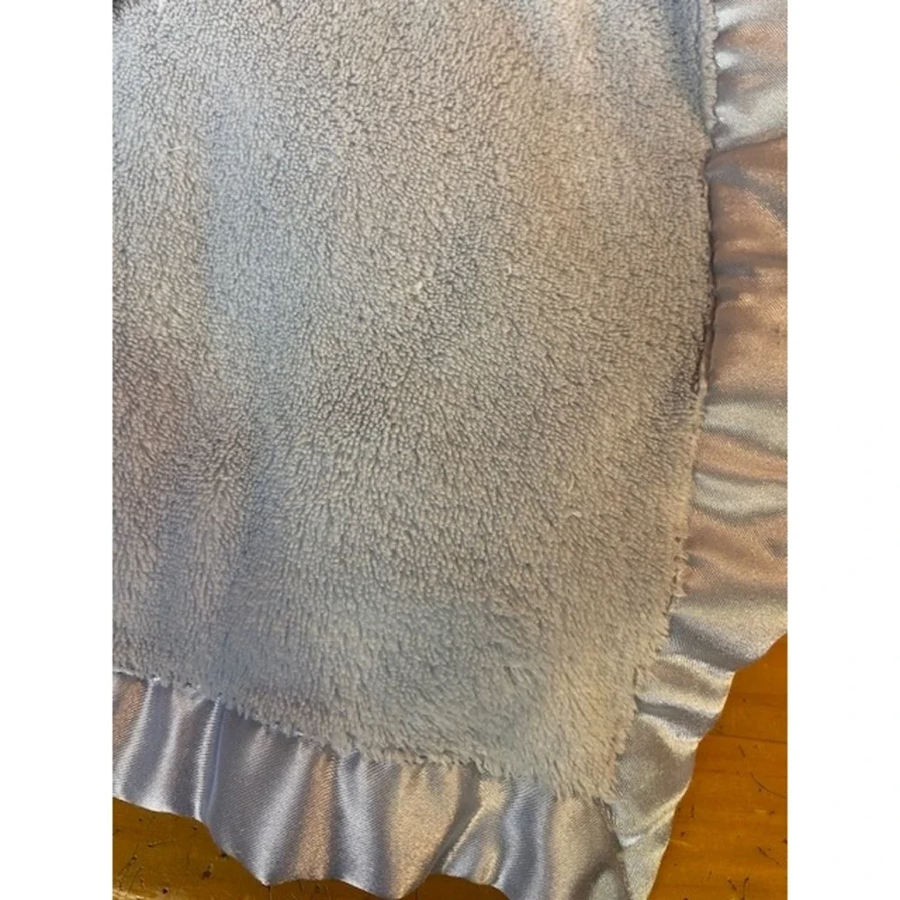 Nursery Rhyme Baby Blanket Blue Plush Fleece Satin Trim Security Lovey 37